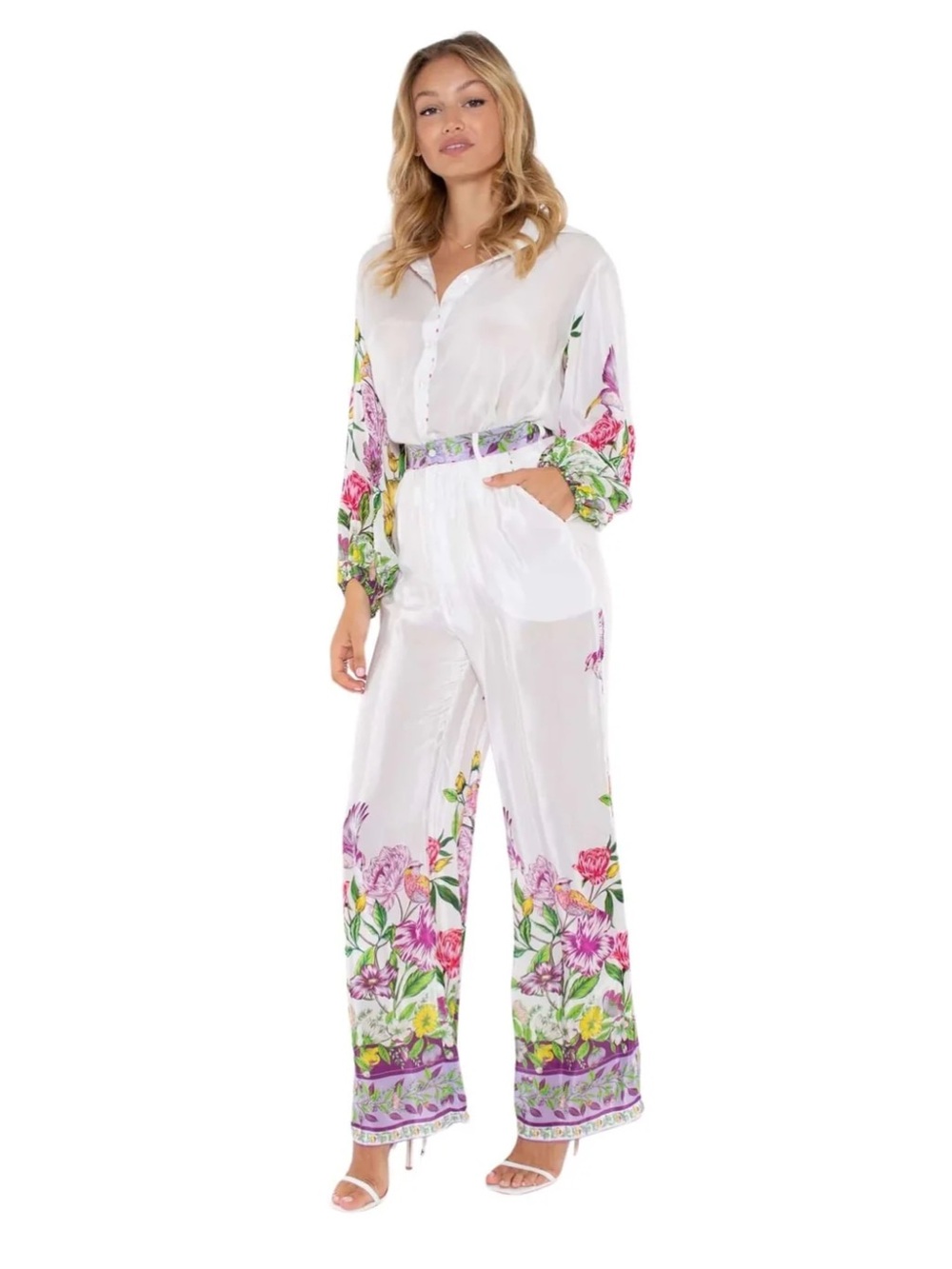 Taj by Sabrina Crippa Noah high waist wide leg tone bead pants secret garden XS